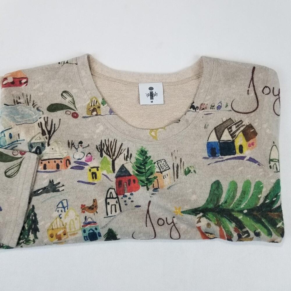 Inoah Top Womens Medium Multicolor Graphic Art to Wear Joy Christmas Fleece - Picture 4 of 7